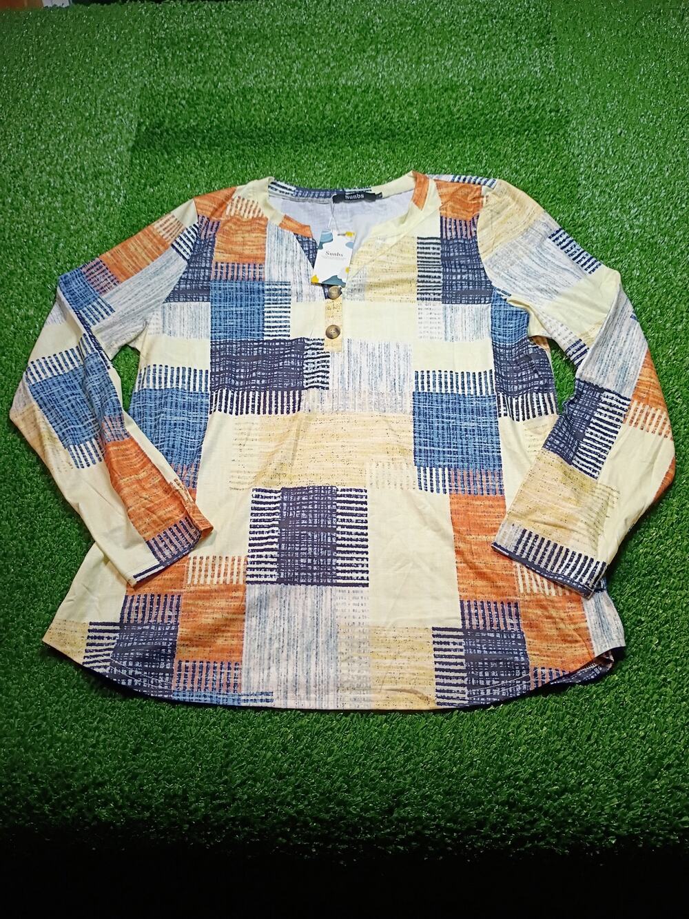 SUNBS Women's V-Neck 3/4 Sleeve Smocked Cuff Blouse Top